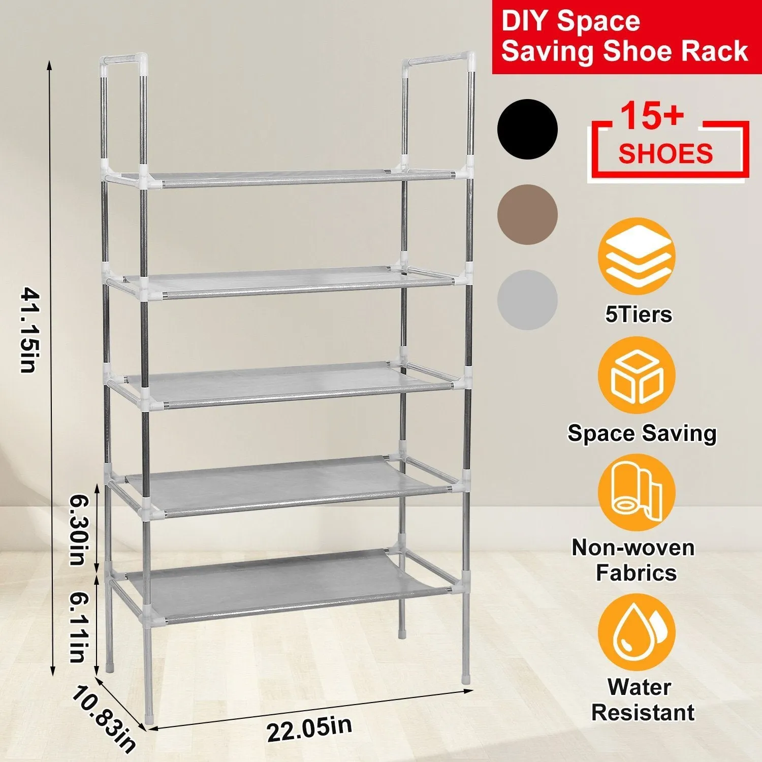 5-Tiers Shoe Rack Shelves 15 Pairs Shoe Oraganizer