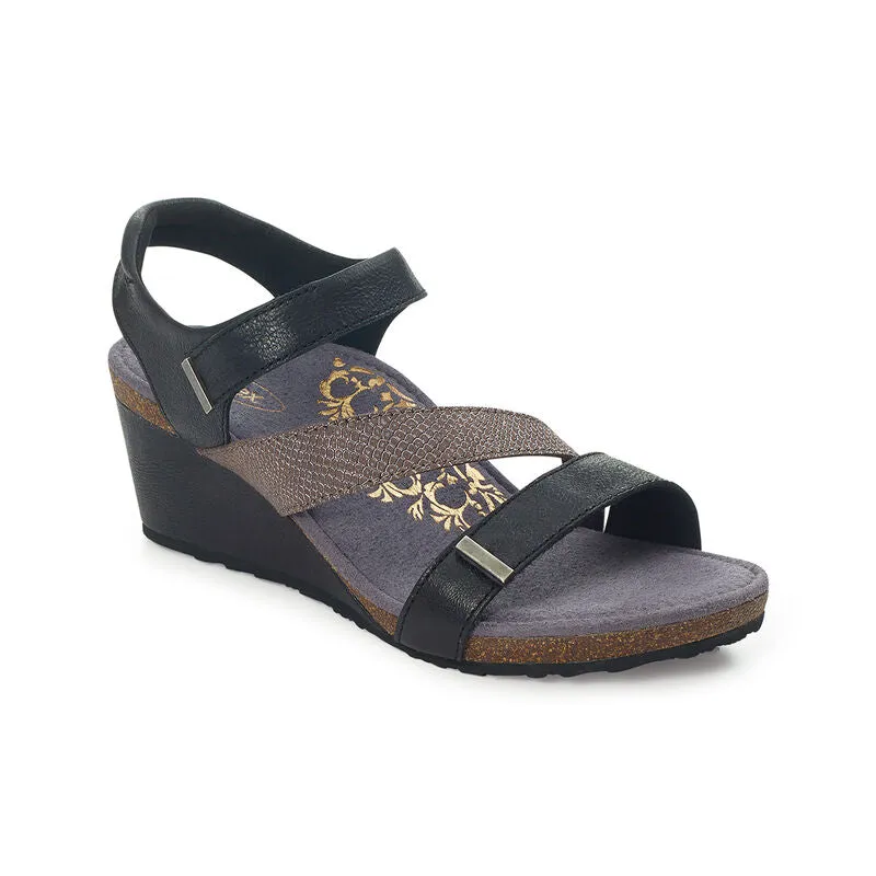 Aetrex Women's Brynn Quarter Strap Wedge Sandal - Black EW110