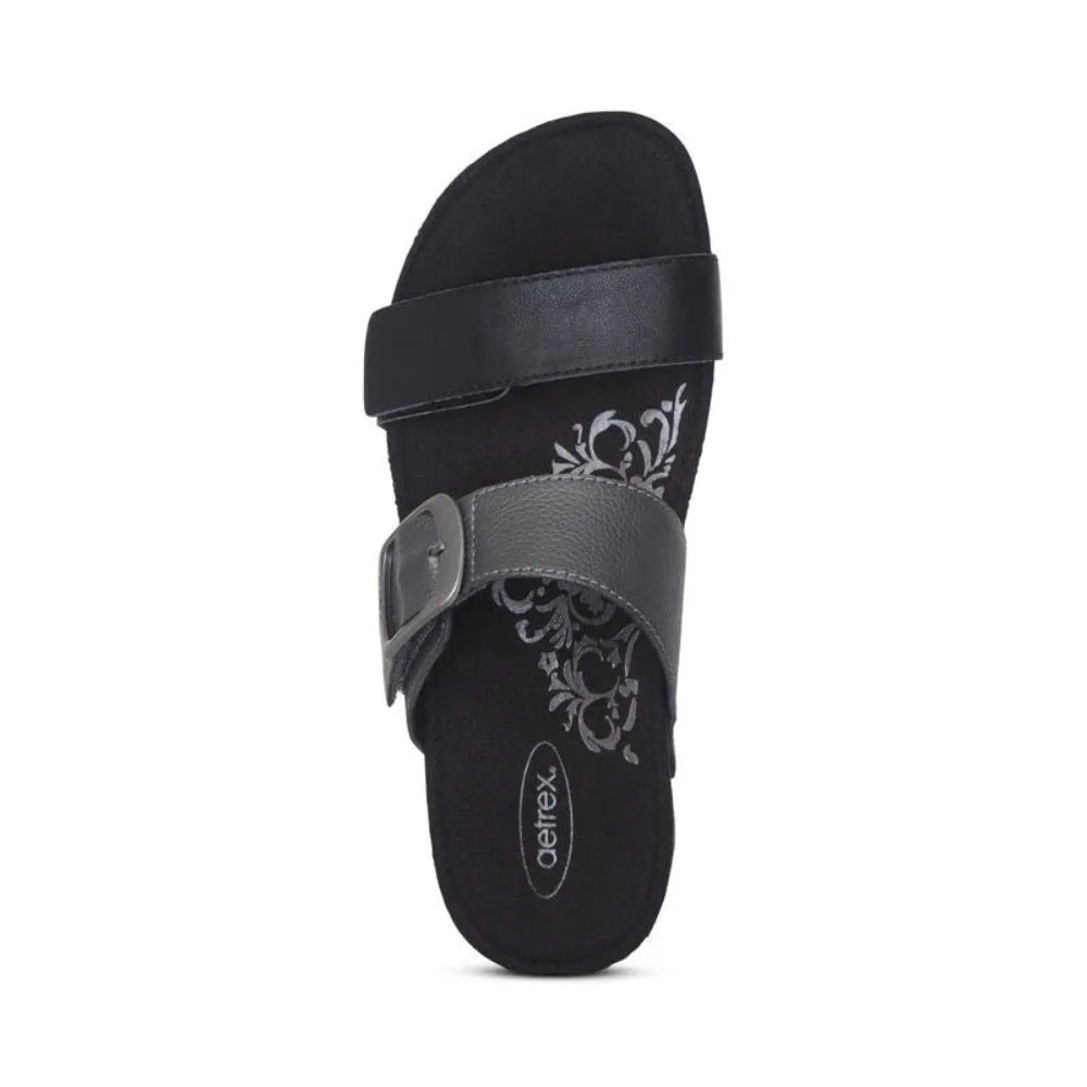 Aetrex Women's Daisy Adjustable Slide Sandal Black