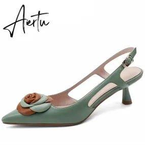 Aiertu  Summer Lady Fashion High Heel Shoes Pointed Toe Dress Shoes Elegant Flower Closed Toe Party Summer Evening Party