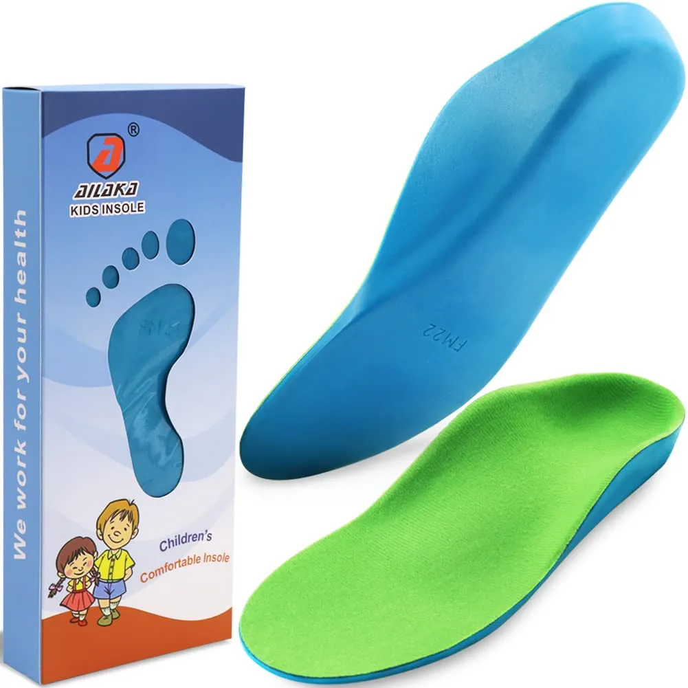 Ailaka Kids Orthotic Arch Support Shoe Insoles, Children PU Foam Cushioning Inserts for Flat feet, Plantar Fasciitis, Feet Heel Pain Relief 1/2.5 UK Green