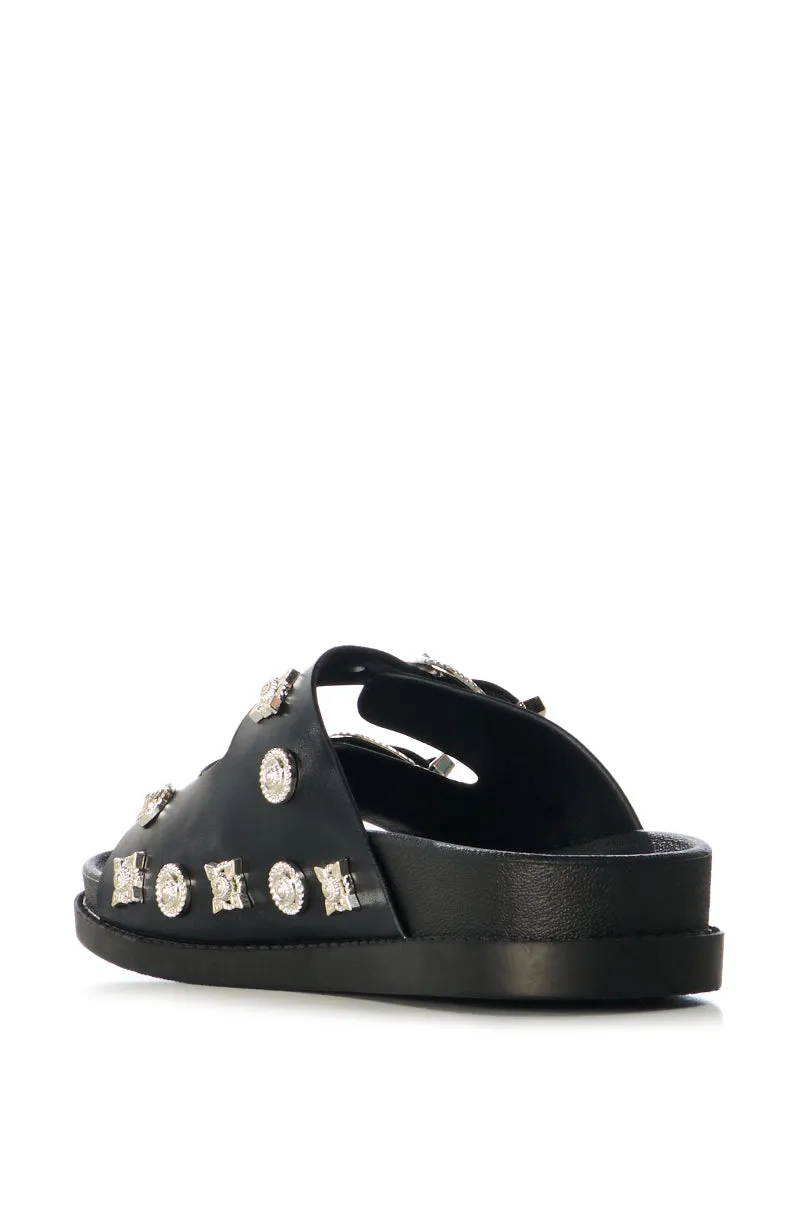 AZALEA WANG BOCA RATON BLACK HARDWARE EMBELLISHED SANDAL