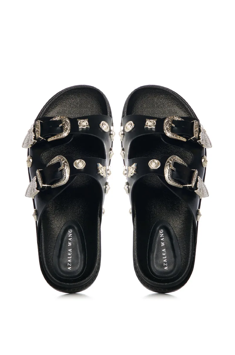 AZALEA WANG BOCA RATON BLACK HARDWARE EMBELLISHED SANDAL