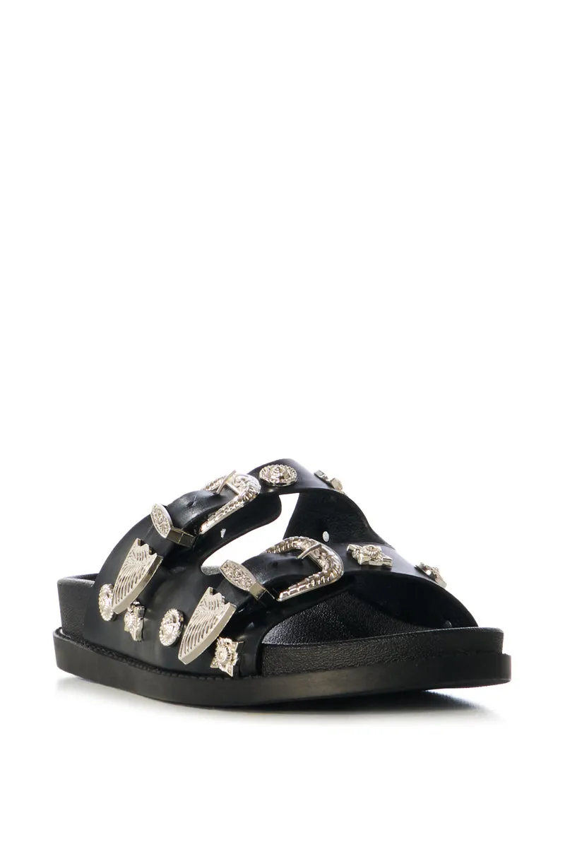 AZALEA WANG BOCA RATON BLACK HARDWARE EMBELLISHED SANDAL