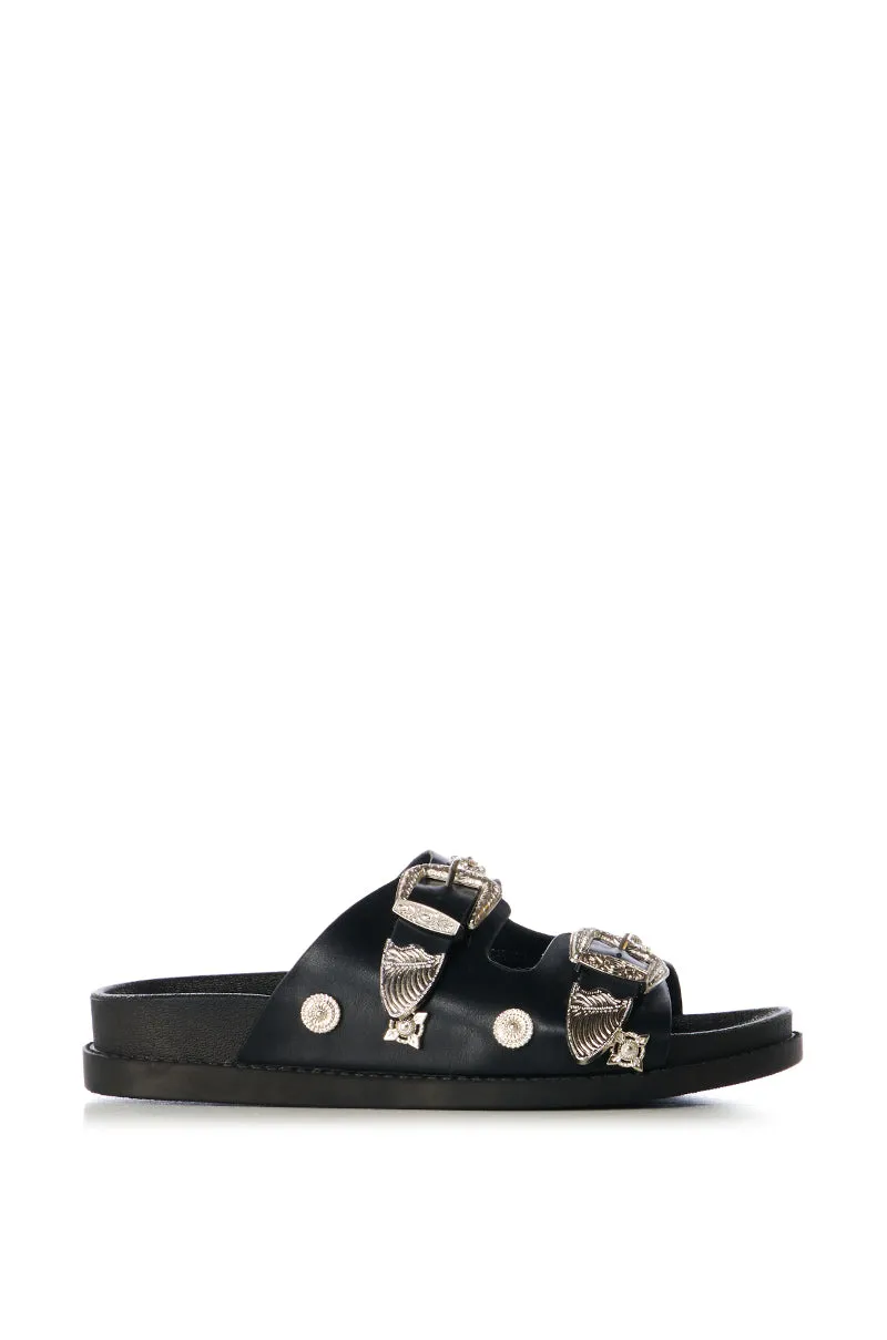 AZALEA WANG BOCA RATON BLACK HARDWARE EMBELLISHED SANDAL