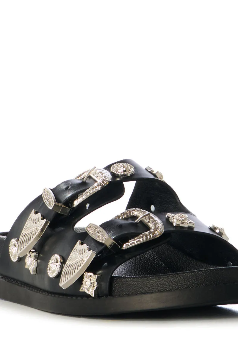 AZALEA WANG BOCA RATON BLACK HARDWARE EMBELLISHED SANDAL