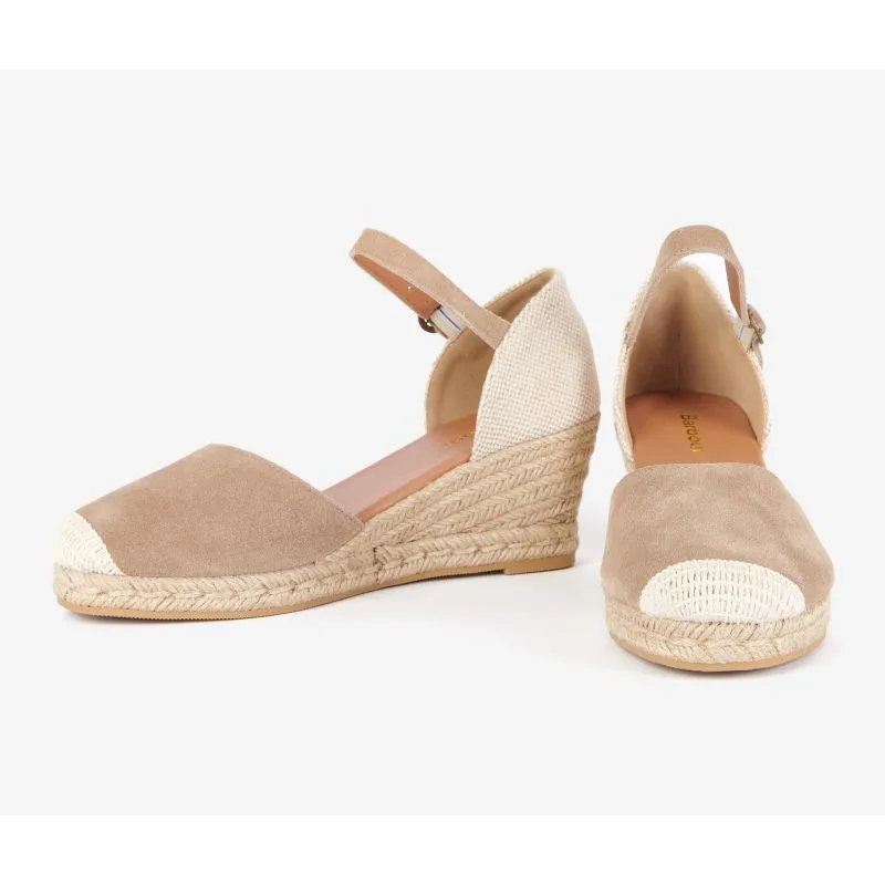 Barbour Frances Suede Ladies Espadrille Wedge - Sand