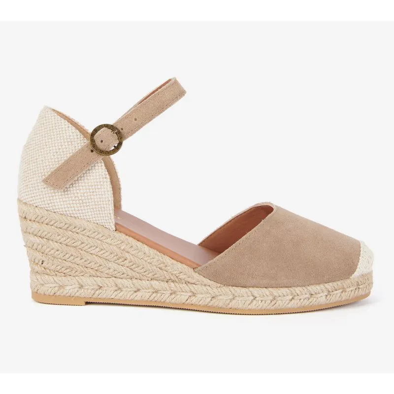 Barbour Frances Suede Ladies Espadrille Wedge - Sand