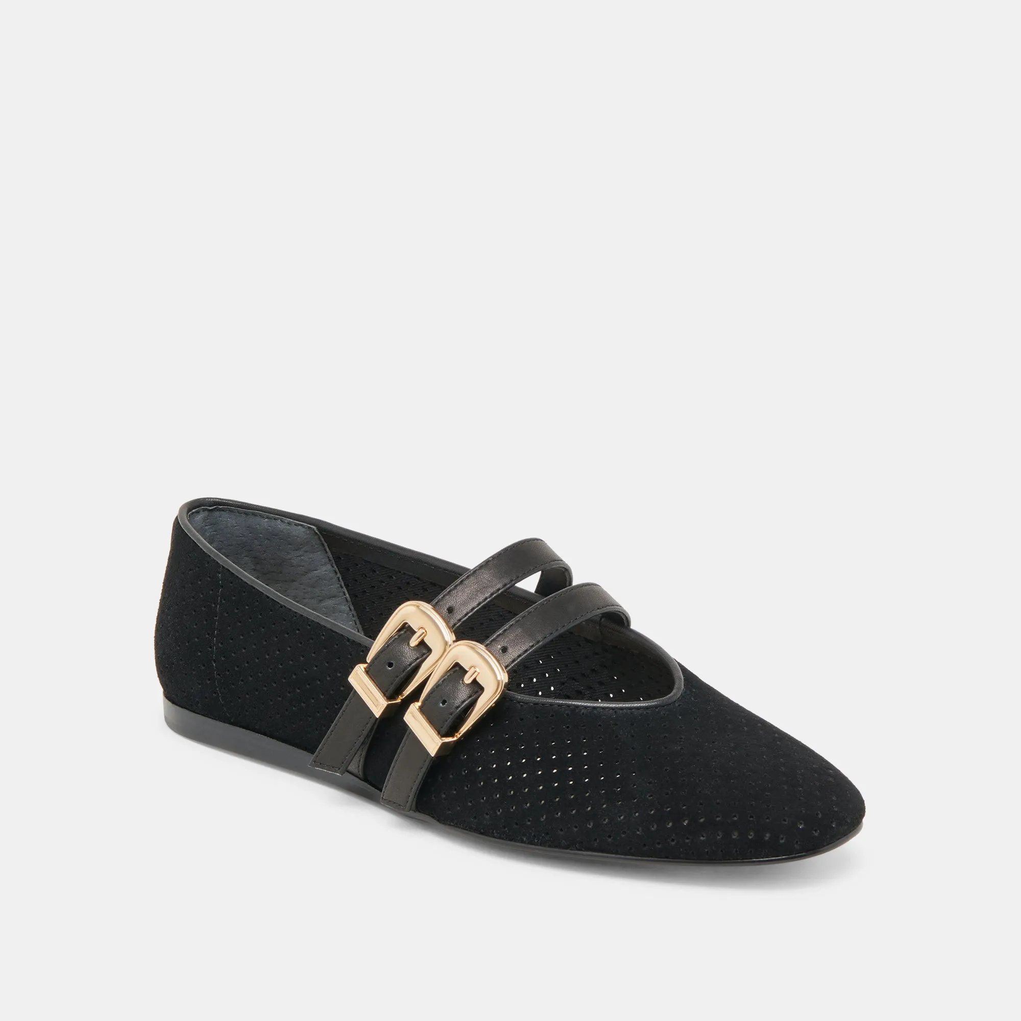 BAYLEE BALLET FLATS ONYX PERFORATED SUEDE