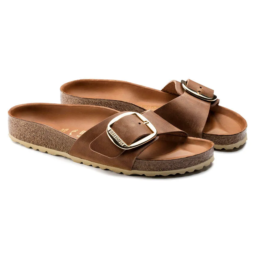 Birkenstock Madrid Big Buckle Waxy Leather Regular Footbed Sandal - Cognac 1006525