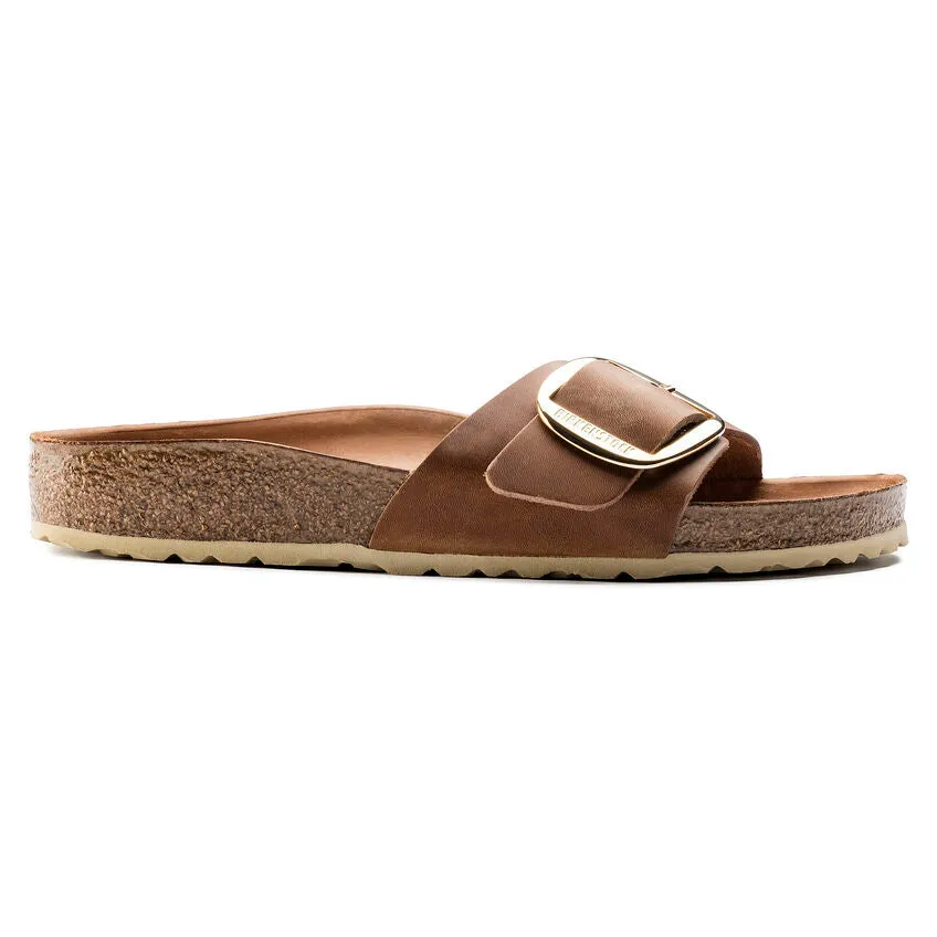 Birkenstock Madrid Big Buckle Waxy Leather Regular Footbed Sandal - Cognac 1006525