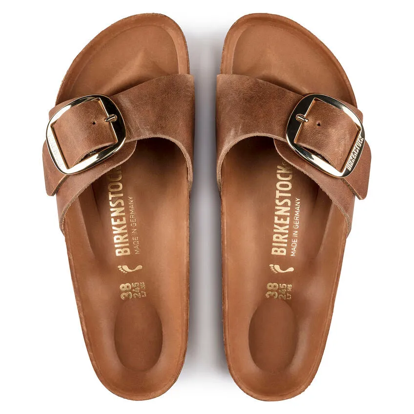 Birkenstock Madrid Big Buckle Waxy Leather Regular Footbed Sandal - Cognac 1006525