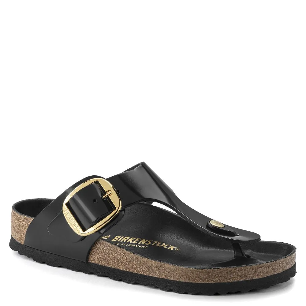 Birkenstock Women's Gizeh Big Buckle Natural Leather Patent in Black