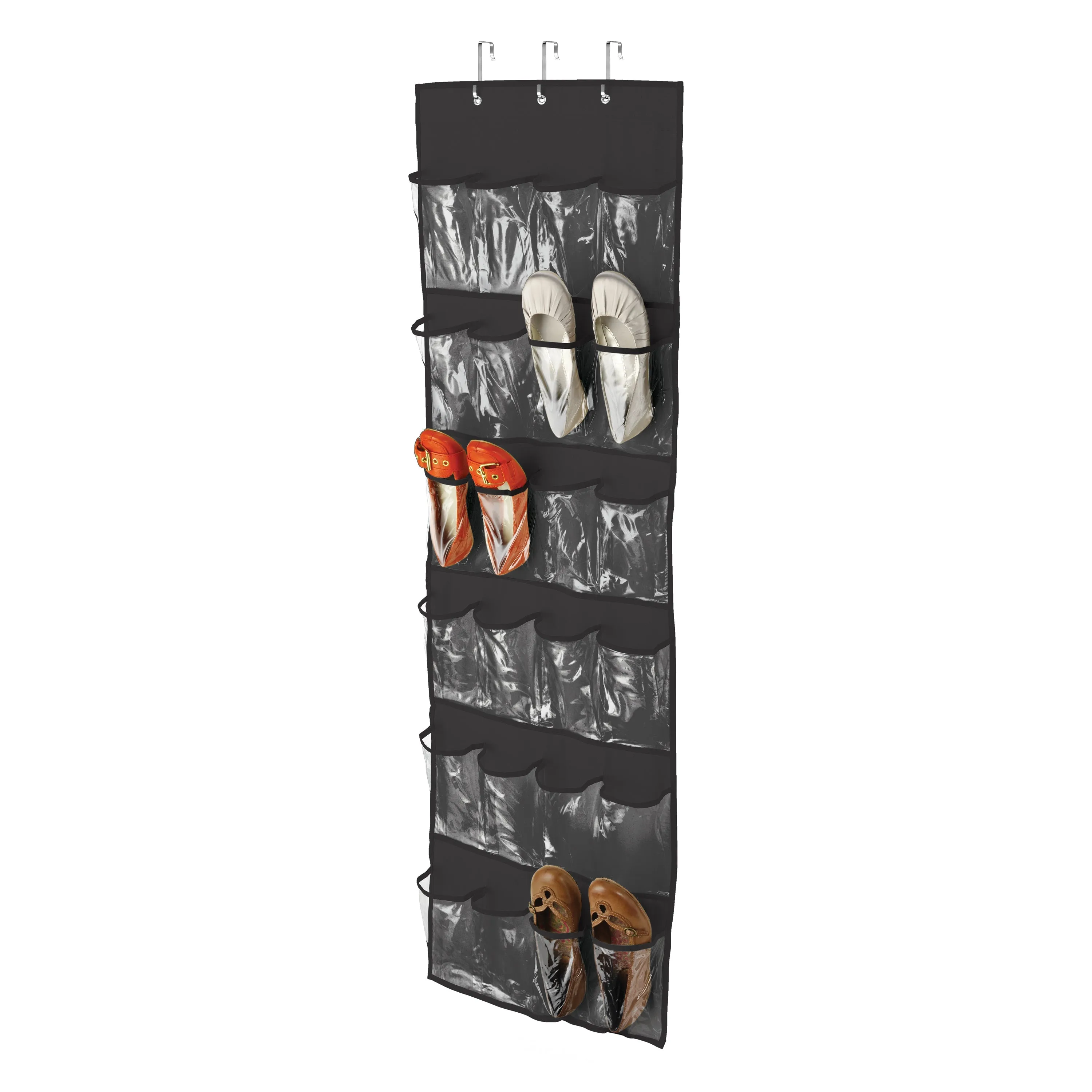 Black 24-Pocket Over-The-Door Hanging Shoe Organizer