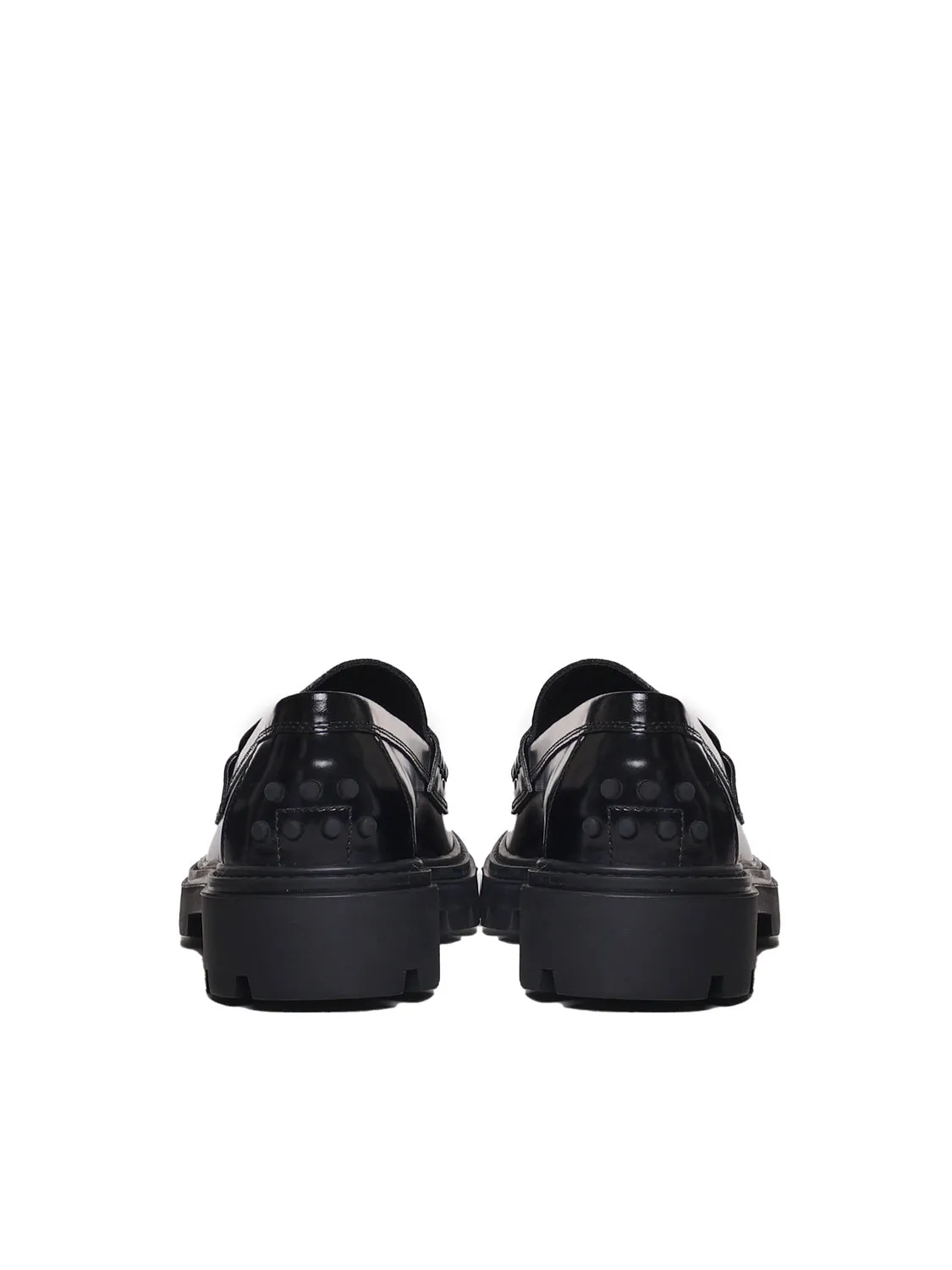 Black Leather Flat Loafers for Women