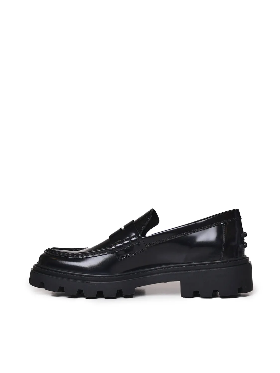 Black Leather Flat Loafers for Women