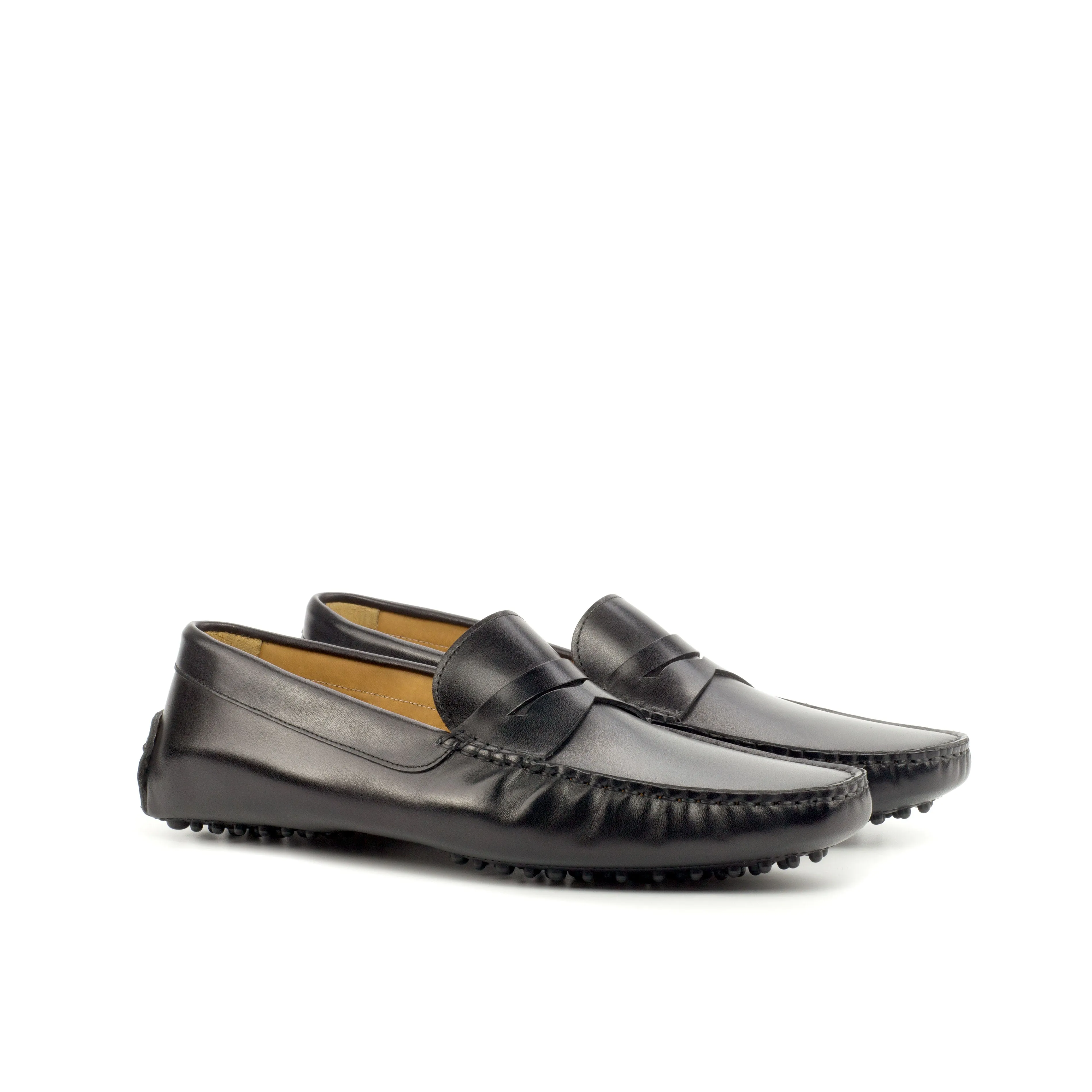 Black Nappa Leather Penny Driving Loafers