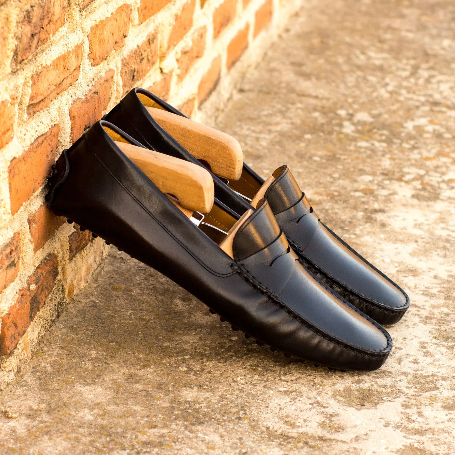 Black Nappa Leather Penny Driving Loafers