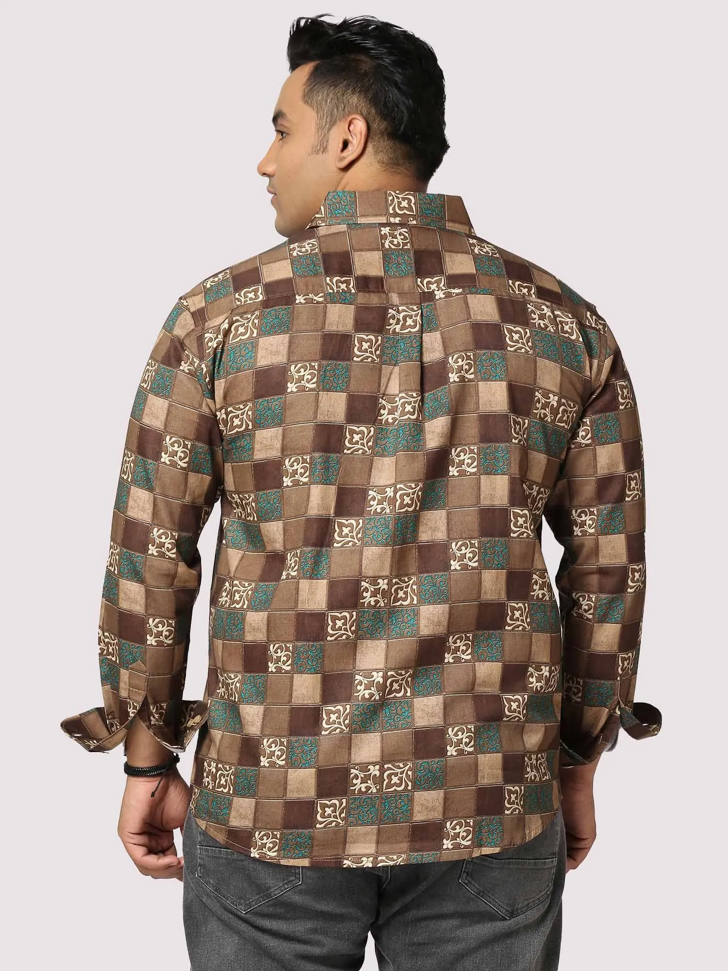 Bronze Blocks Digital Printed Full Sleeve Men's Plus Size