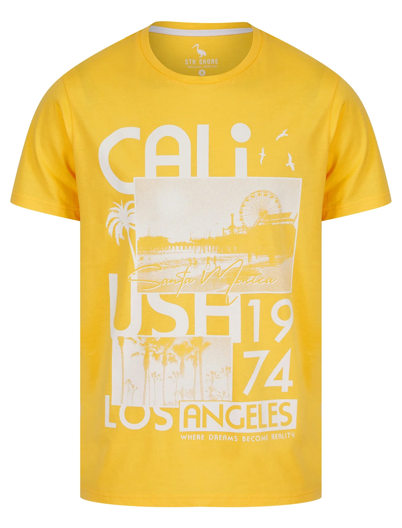 Cali Dreams Motif Cotton Jersey T-Shirt in Golden Cream - South Shore