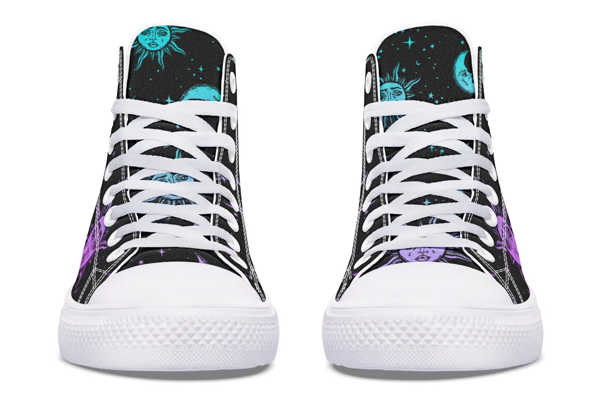 Celestial Pastel High Tops - Classic Premium Canvas Shoes with Comfortable and Durable Soles