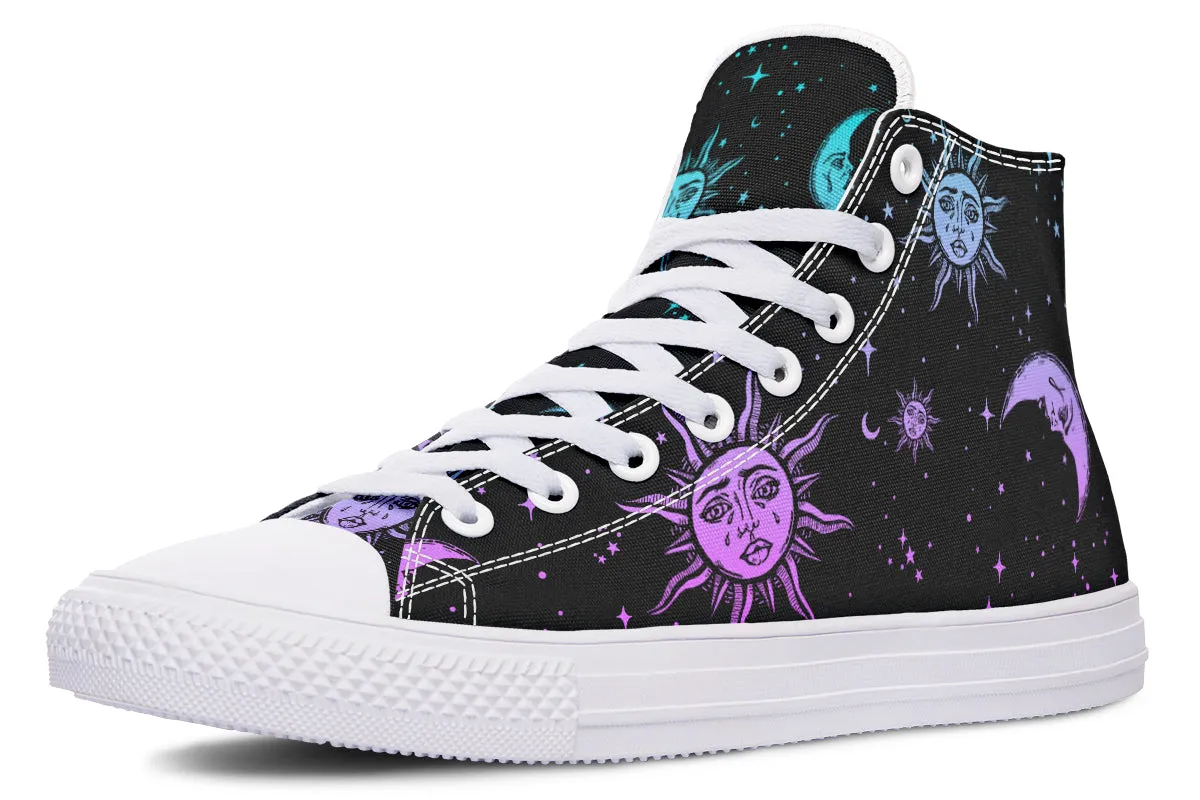 Celestial Pastel High Tops - Classic Premium Canvas Shoes with Comfortable and Durable Soles