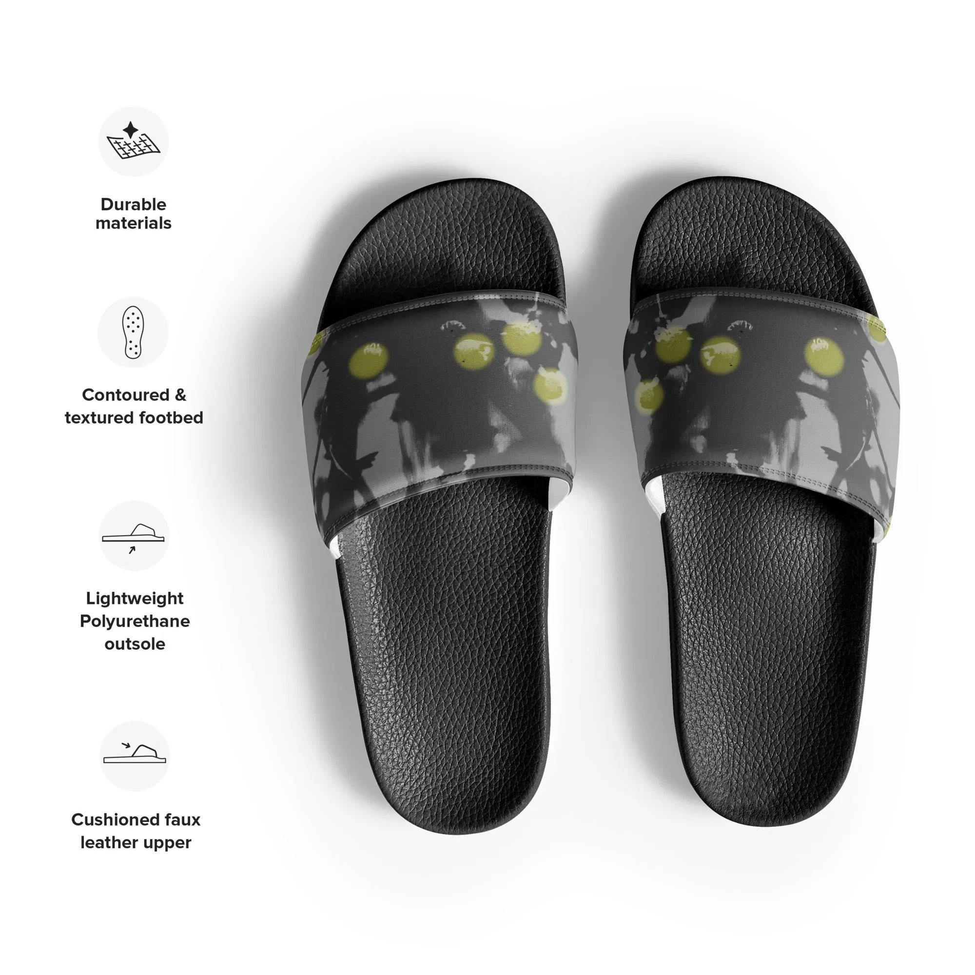 Chamomile Print Men’s slides with art by Delesslin George-Warren