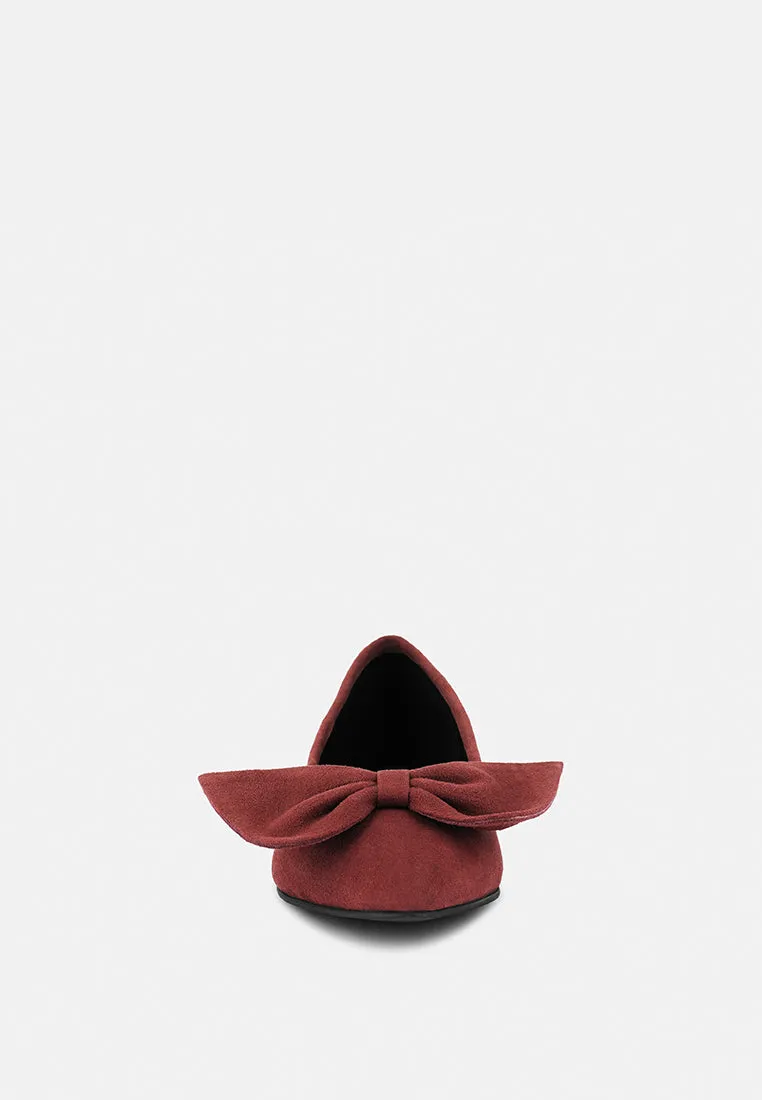 CHUCKLE Burgundy Big Bow Suede Ballerina Flats