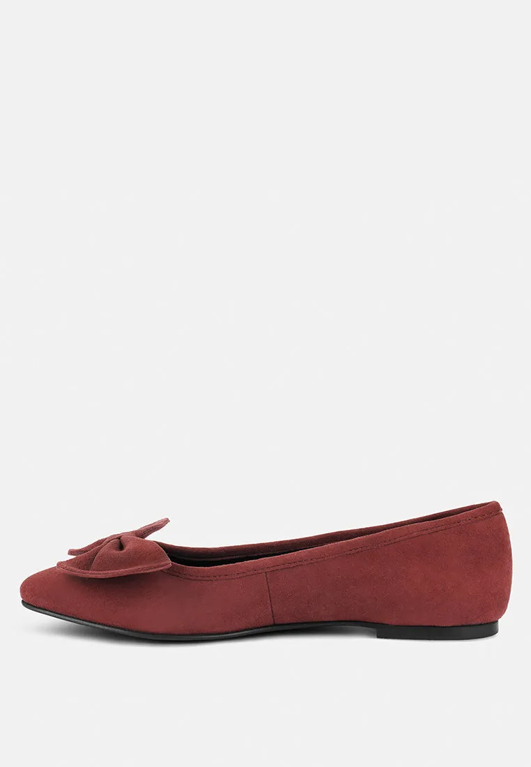 CHUCKLE Burgundy Big Bow Suede Ballerina Flats