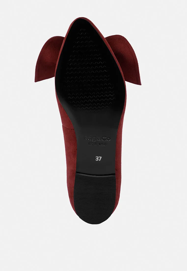 CHUCKLE Burgundy Big Bow Suede Ballerina Flats