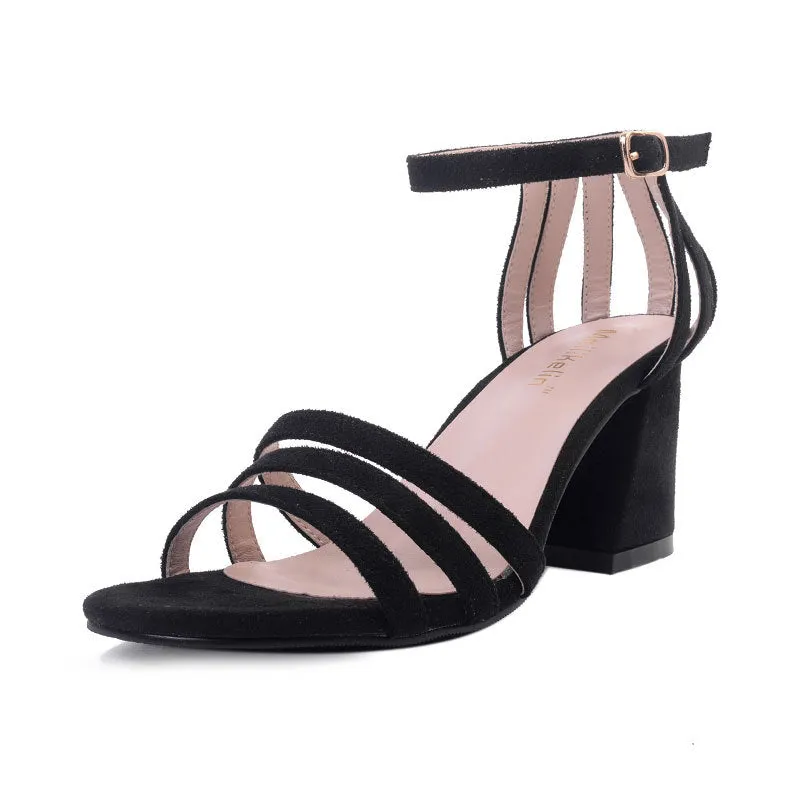 Chunky Low Heels Open Toe Ankle Wrap Sandals