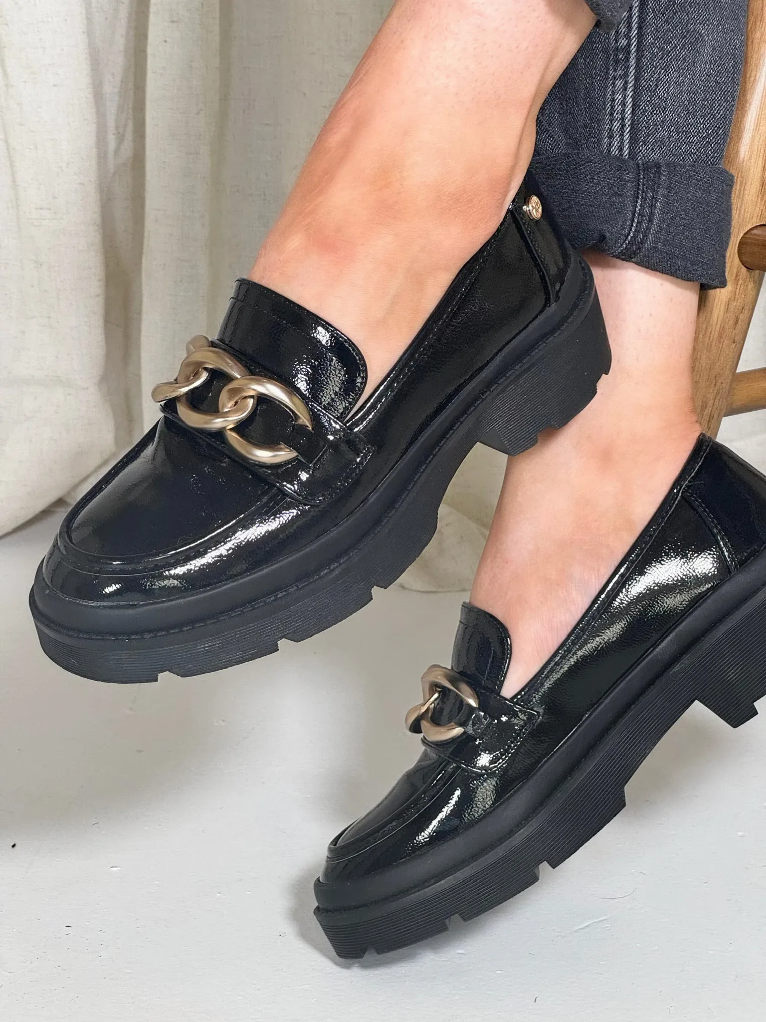 Chunky Patent Loafers - Black