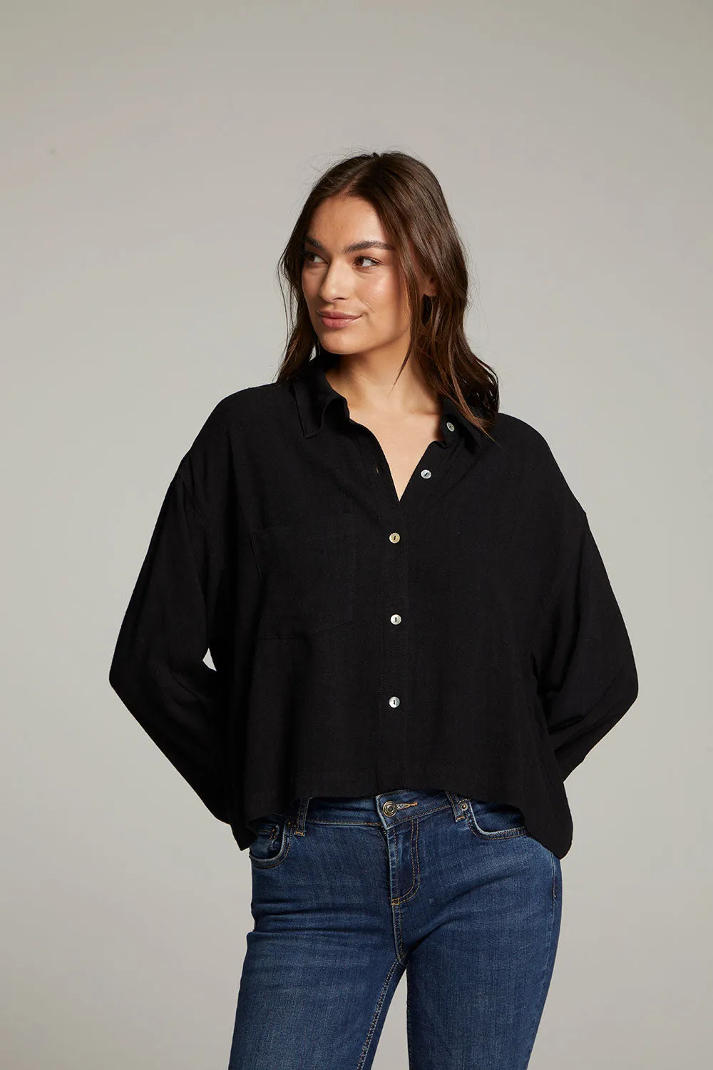 Coral True Black Button Up Top