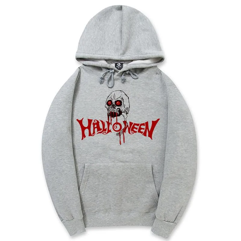 CORIRESHA Halloween Skull Hoodie Long Sleeve Drawstring Cotton Unisex Bloodstained Sweatshirt