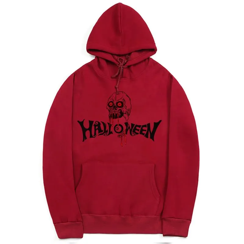 CORIRESHA Halloween Skull Hoodie Long Sleeve Drawstring Cotton Unisex Bloodstained Sweatshirt