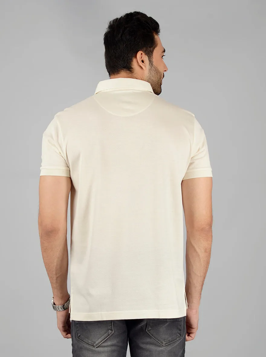 Cream Solid Slim Fit Polo T-Shirt | JadeBlue