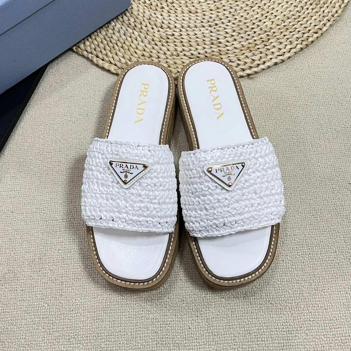 Crochet Flatform Slides 40 Lightweight Cork Sole White