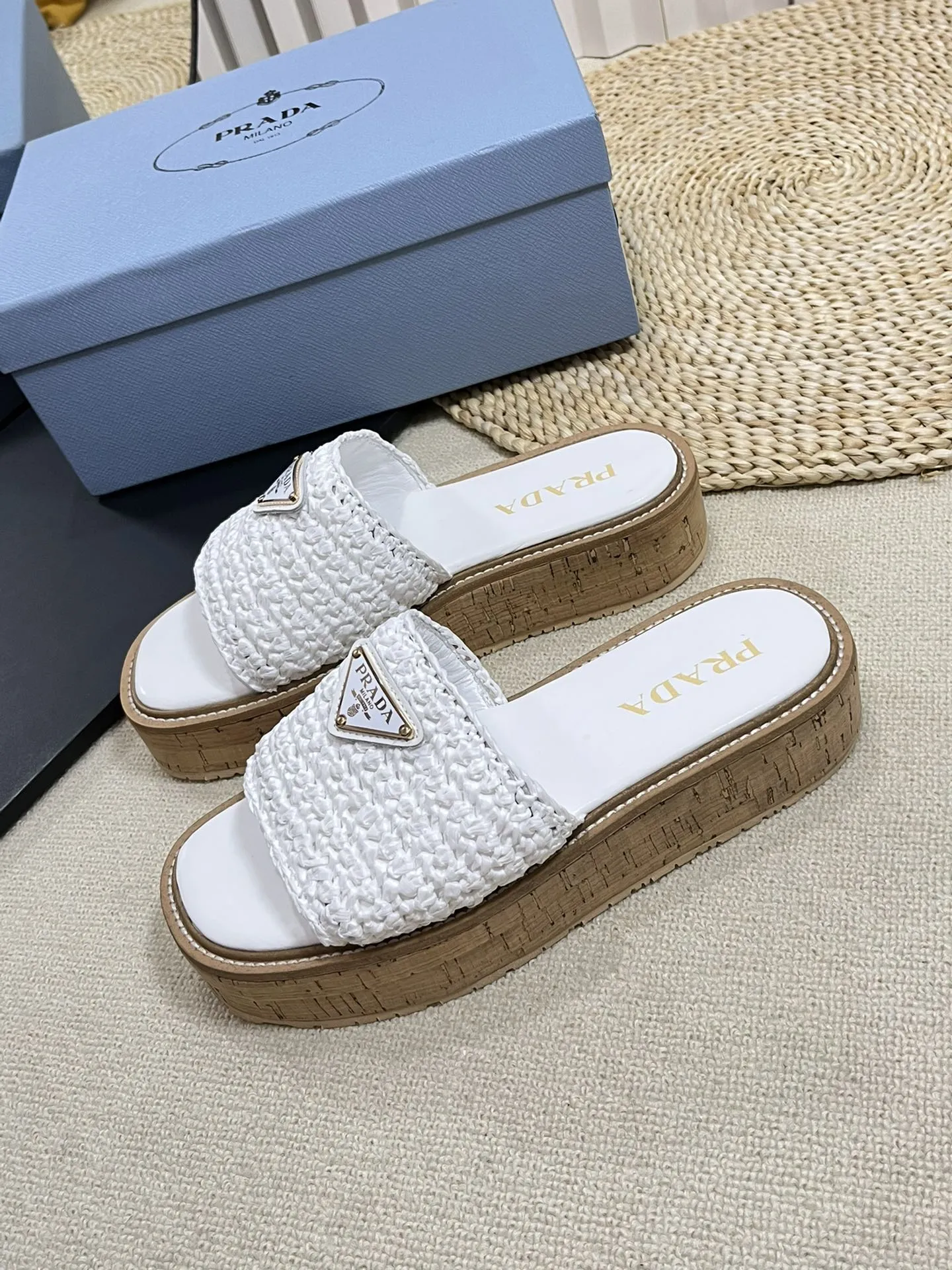 Crochet Flatform Slides 40 Lightweight Cork Sole White