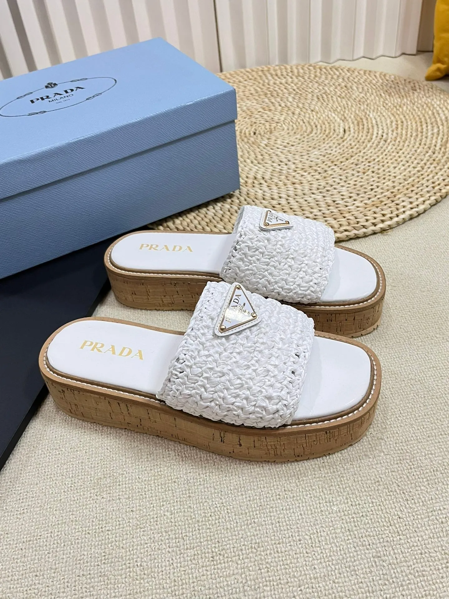 Crochet Flatform Slides 40 Lightweight Cork Sole White