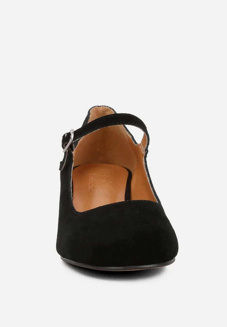 DALLIN Suede Block Heel Mary Janes in Black