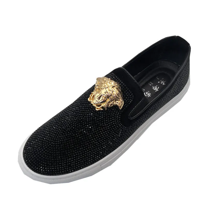 European station hip-hop men's loafers with one pedal and lazy shoes, fashion overshoes, rhinestones and nightclubs, hip-hop men's shoes.