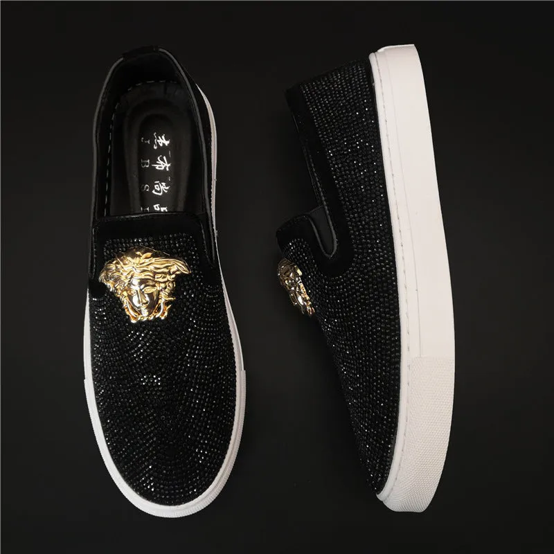 European station hip-hop men's loafers with one pedal and lazy shoes, fashion overshoes, rhinestones and nightclubs, hip-hop men's shoes.