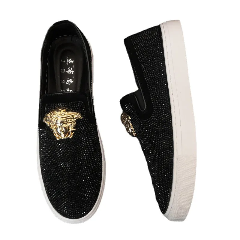 European station hip-hop men's loafers with one pedal and lazy shoes, fashion overshoes, rhinestones and nightclubs, hip-hop men's shoes.