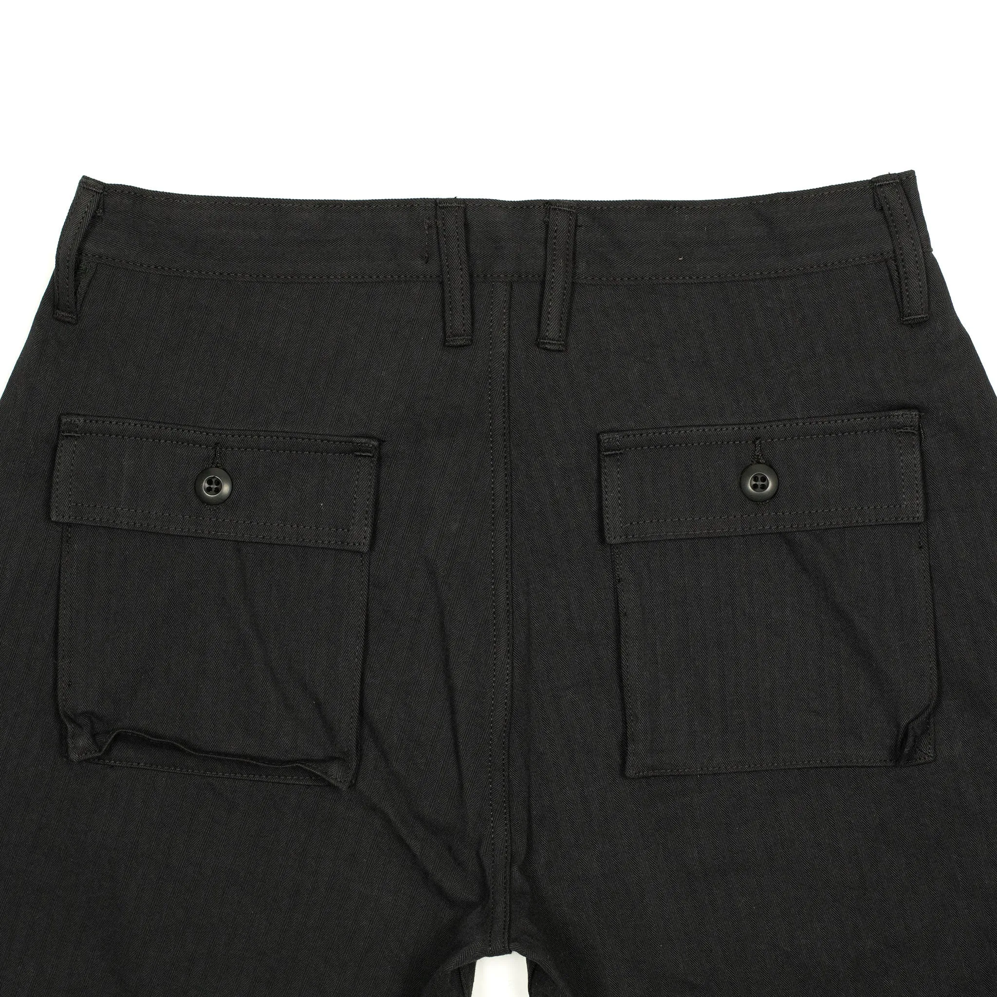 Fatigue pants in washed black herringbone cotton