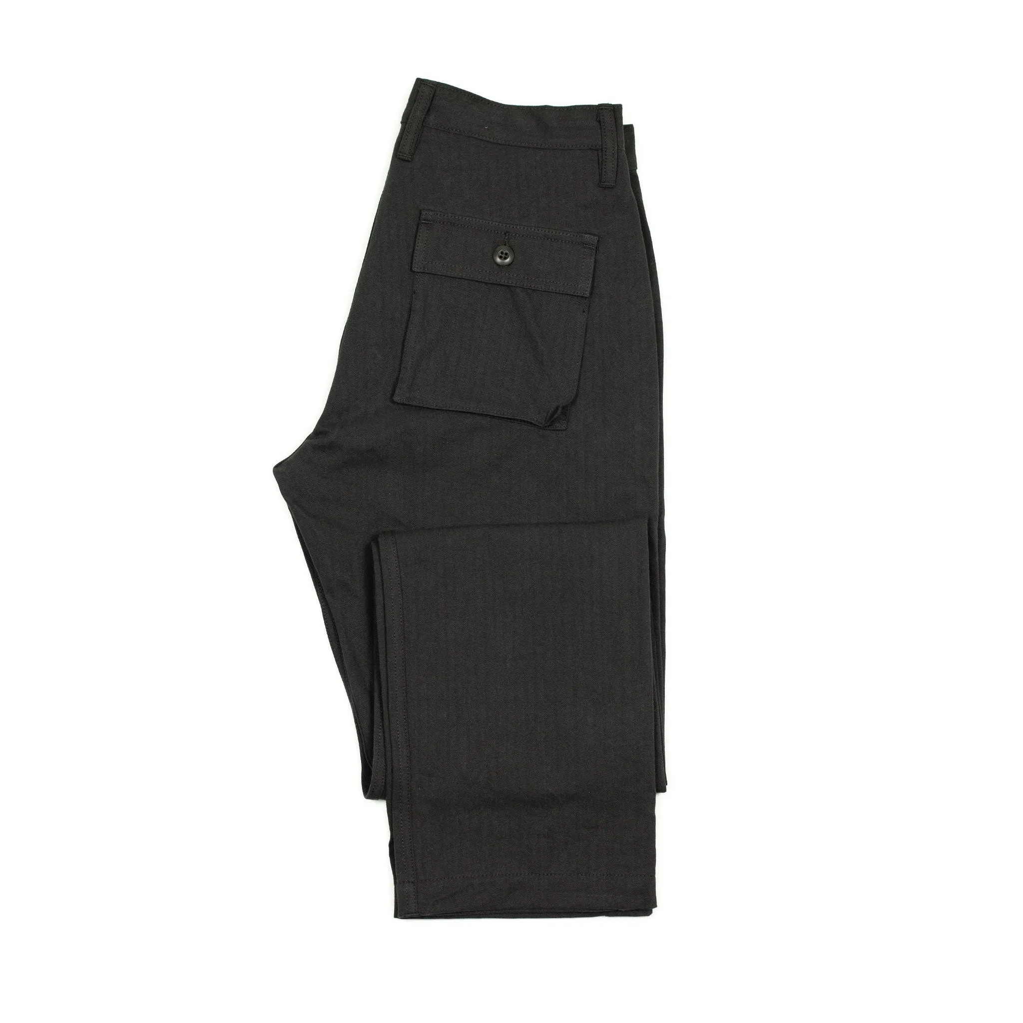 Fatigue pants in washed black herringbone cotton