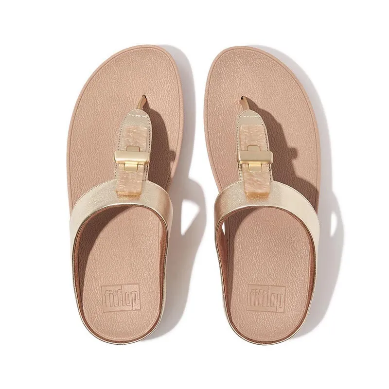 Fitflop Fino Women's Resin-Lock Leather Toe-Post Sandals - Platino