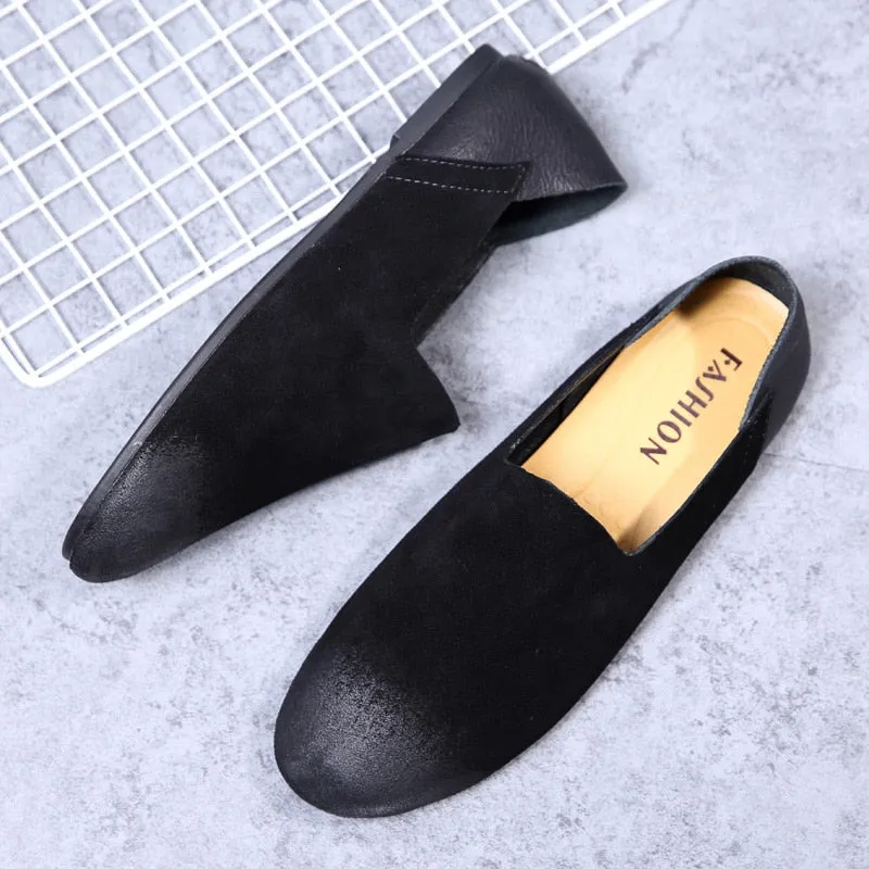 Flat Designer Minimalist Shoes for Men Boat Shoes Slip-on Leather Casual Comfortable Driving Footwear Suede Retro Men's Loafers