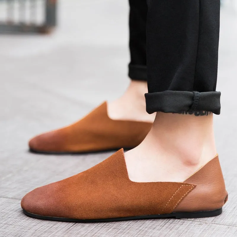 Flat Designer Minimalist Shoes for Men Boat Shoes Slip-on Leather Casual Comfortable Driving Footwear Suede Retro Men's Loafers