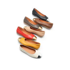 Handmade Sheepskin Flats For Women Color Blocking Golden Toe in 7 Colors