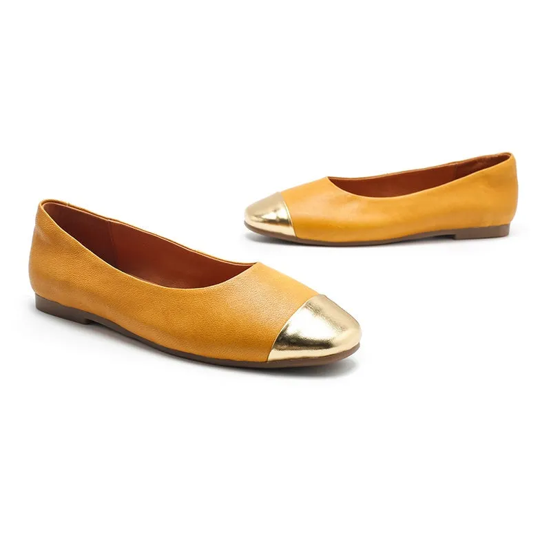 Handmade Sheepskin Flats For Women Color Blocking Golden Toe in 7 Colors